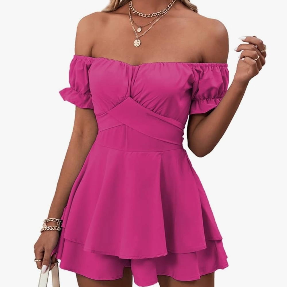 NWOT Flirty Pink Off-Shoulder Romper